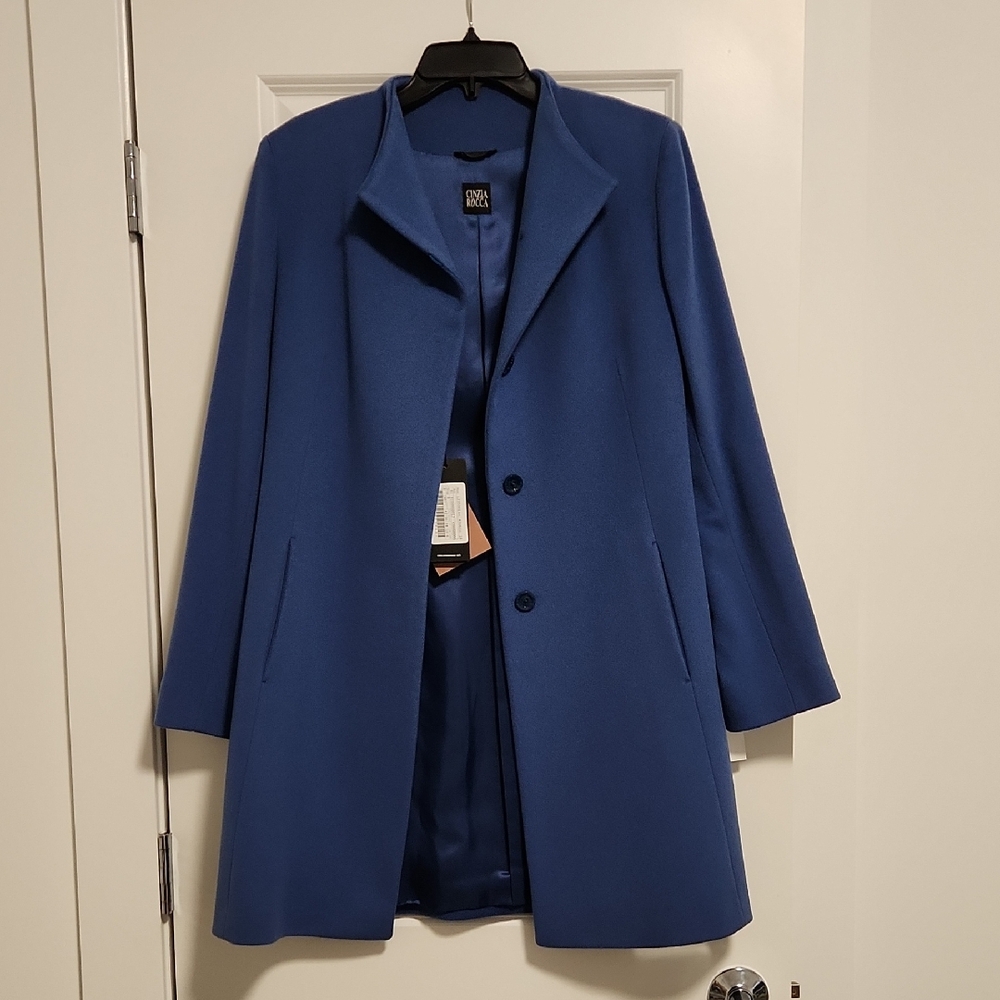 NWT Cinzia Rocca 100% Wool Royal Blue Trench Coat